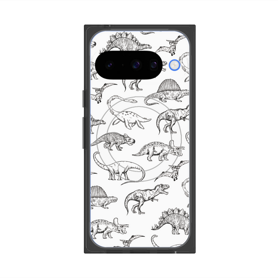 プレミアムスクエアケース with Pixelsnap［ Dinosaurs No.2 - White ］