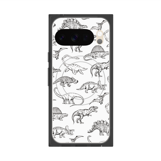 プレミアムスクエアケース with Pixelsnap［ Dinosaurs No.2 - White ］