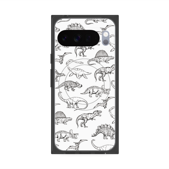 プレミアムスクエアケース with Pixelsnap［ Dinosaurs No.2 - White ］