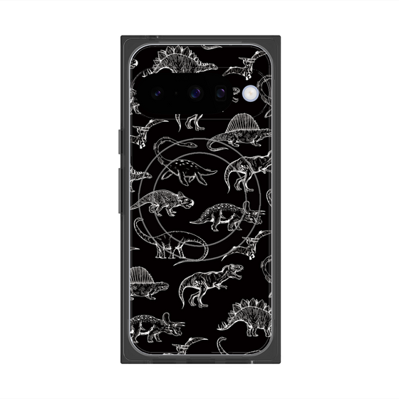 プレミアムスクエアケース with Pixelsnap［ Dinosaurs No.2 - Black ］