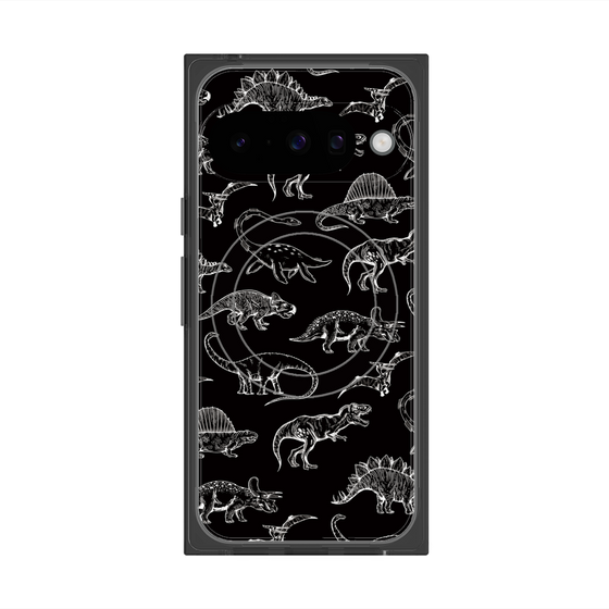 プレミアムスクエアケース with Pixelsnap［ Dinosaurs No.2 - Black ］