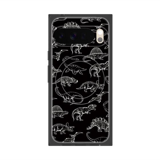 プレミアムスクエアケース with Pixelsnap［ Dinosaurs No.2 - Black ］