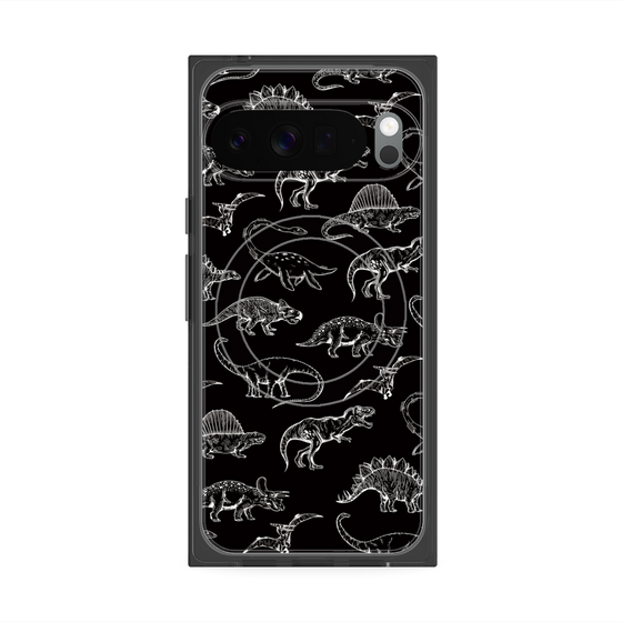 プレミアムスクエアケース with Pixelsnap［ Dinosaurs No.2 - Black ］