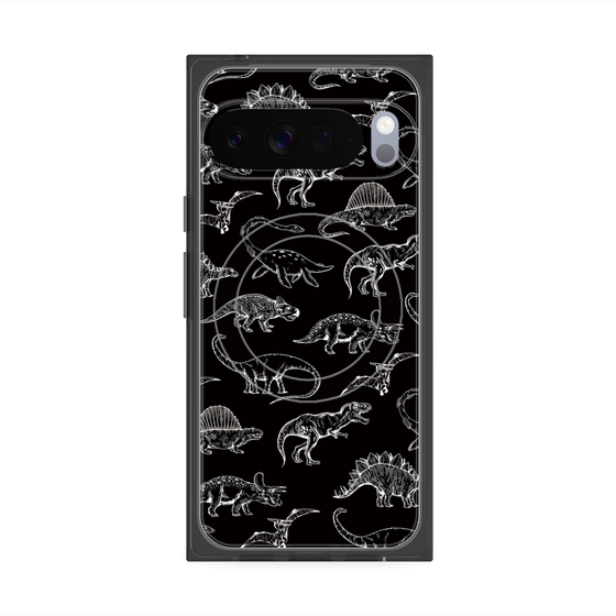 プレミアムスクエアケース with Pixelsnap［ Dinosaurs No.2 - Black ］