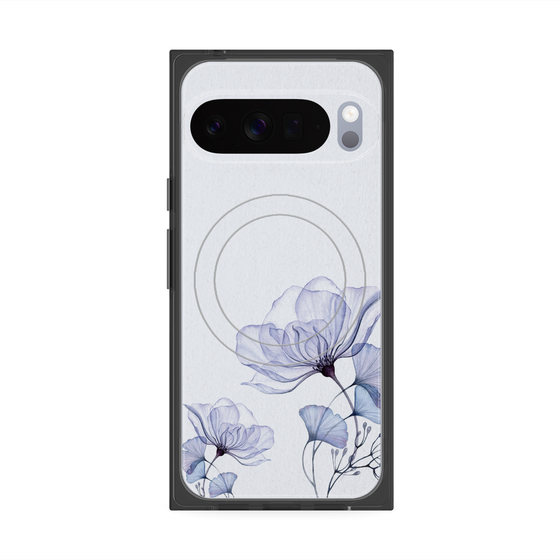 プレミアムスクエアケース with Pixelsnap［ Natural Flower - blue ］