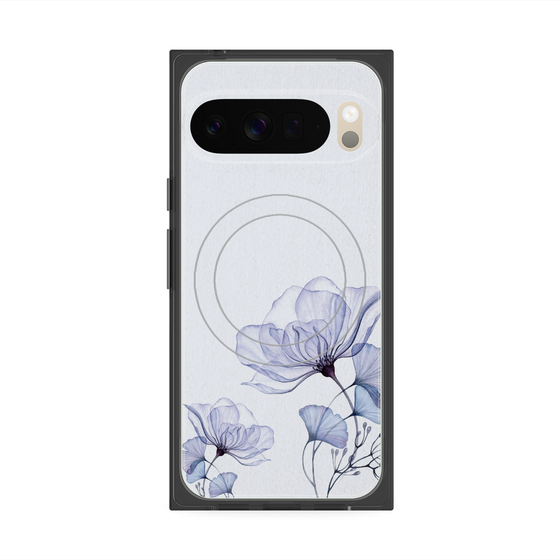 プレミアムスクエアケース with Pixelsnap［ Natural Flower - blue ］