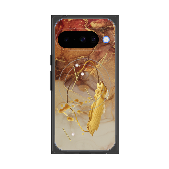 プレミアムスクエアケース with Pixelsnap［ Marble Nuance Painting Brown ］