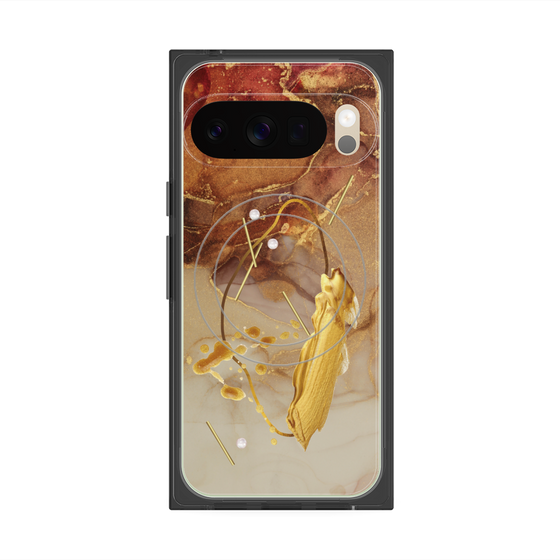 プレミアムスクエアケース with Pixelsnap［ Marble Nuance Painting Brown ］