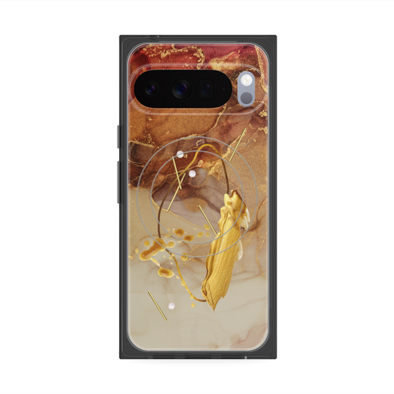 プレミアムスクエアケース with Pixelsnap［ Marble Nuance Painting Brown ］