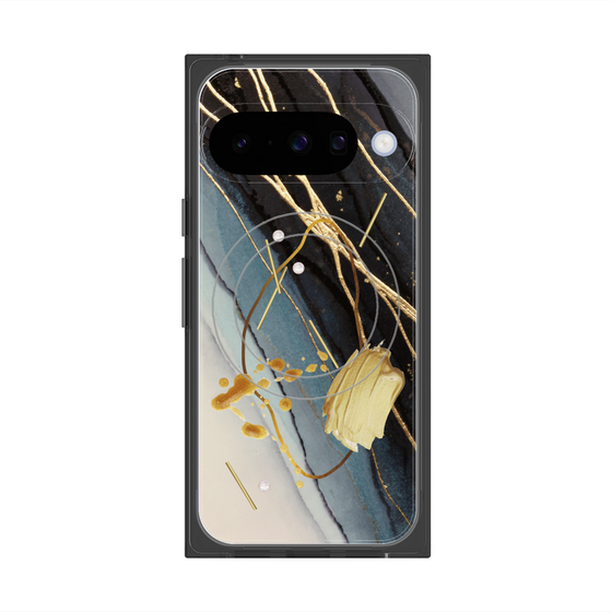 プレミアムスクエアケース with Pixelsnap［ Marble Nuance Painting Black ］