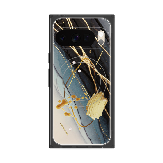 プレミアムスクエアケース with Pixelsnap［ Marble Nuance Painting Black ］