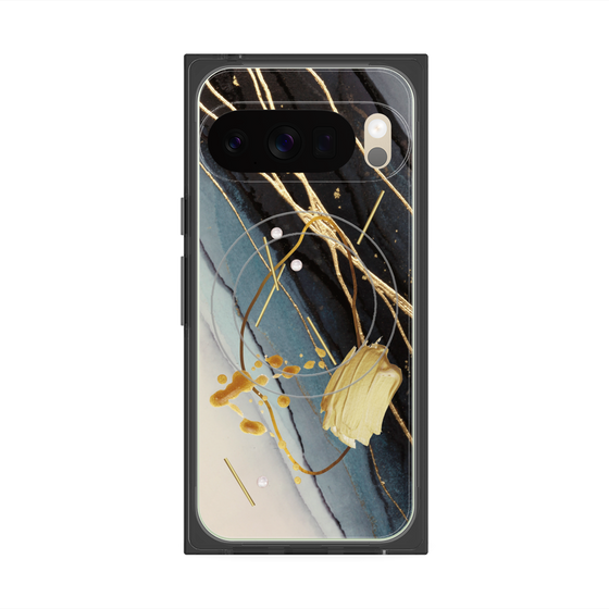プレミアムスクエアケース with Pixelsnap［ Marble Nuance Painting Black ］