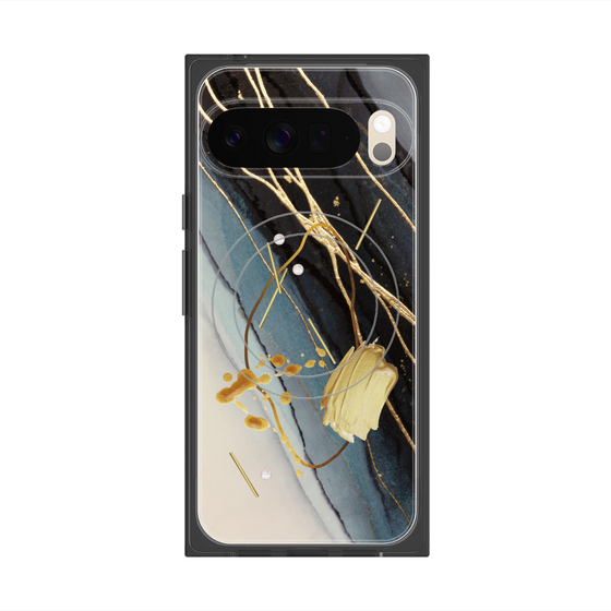 プレミアムスクエアケース with Pixelsnap［ Marble Nuance Painting Black ］