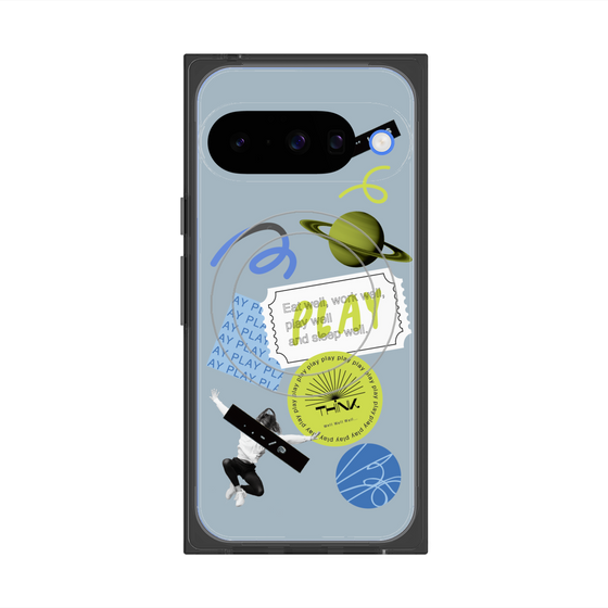 プレミアムスクエアケース with Pixelsnap［ Playful sticker - Dusty Blue ］