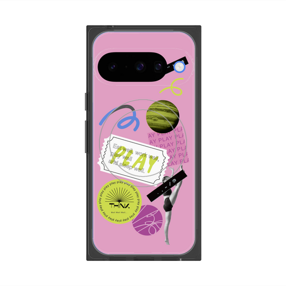 プレミアムスクエアケース with Pixelsnap［ Playful sticker - Dusty Pink ］