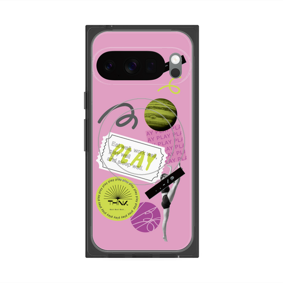 プレミアムスクエアケース with Pixelsnap［ Playful sticker - Dusty Pink ］