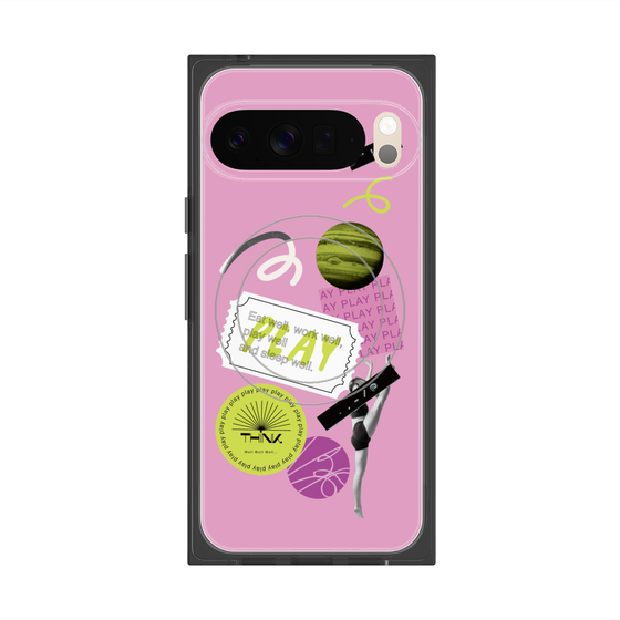 プレミアムスクエアケース with Pixelsnap［ Playful sticker - Dusty Pink ］