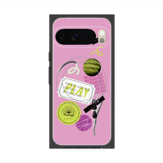 プレミアムスクエアケース with Pixelsnap［ Playful sticker - Dusty Pink ］