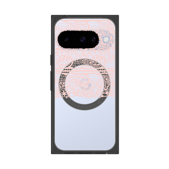 プレミアムスクエアケース with Pixelsnap［ LANVIN en Bleu - Lace - Pink ］