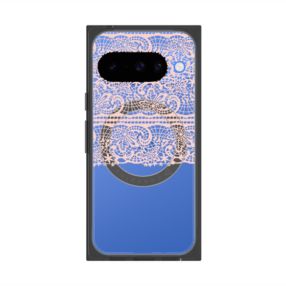 プレミアムスクエアケース with Pixelsnap［ LANVIN en Bleu - Lace - Pink ］