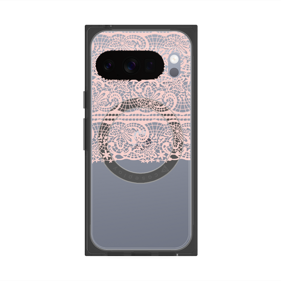 プレミアムスクエアケース with Pixelsnap［ LANVIN en Bleu - Lace - Pink ］