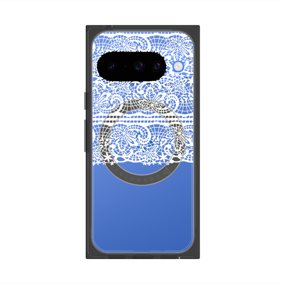 プレミアムスクエアケース with Pixelsnap［ LANVIN en Bleu - Lace - White ］