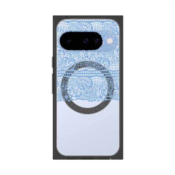 プレミアムスクエアケース with Pixelsnap［ LANVIN en Bleu - Lace - Blue ］