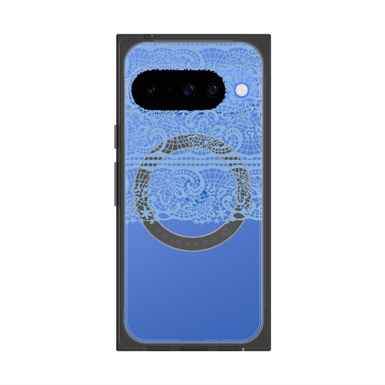 プレミアムスクエアケース with Pixelsnap［ LANVIN en Bleu - Lace - Blue ］