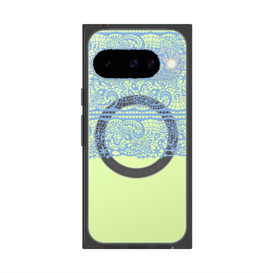 プレミアムスクエアケース with Pixelsnap［ LANVIN en Bleu - Lace - Blue ］