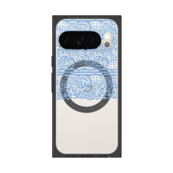 プレミアムスクエアケース with Pixelsnap［ LANVIN en Bleu - Lace - Blue ］