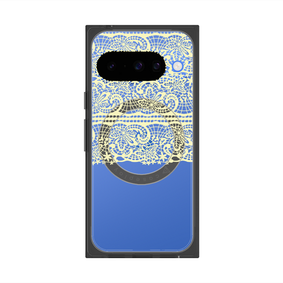プレミアムスクエアケース with Pixelsnap［ LANVIN en Bleu - Lace - Yellow ］