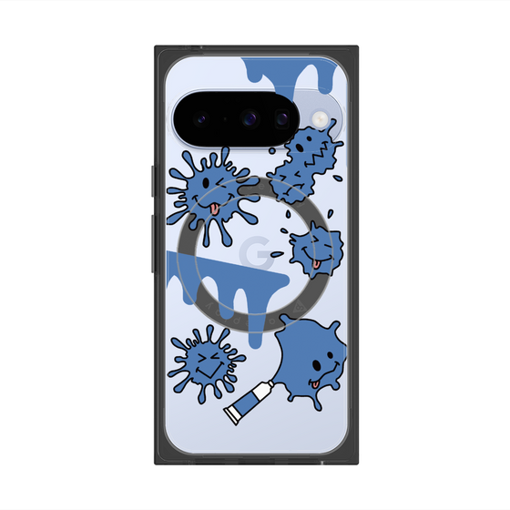 プレミアムスクエアケース with Pixelsnap［ PAINTING SMILE Blue ］