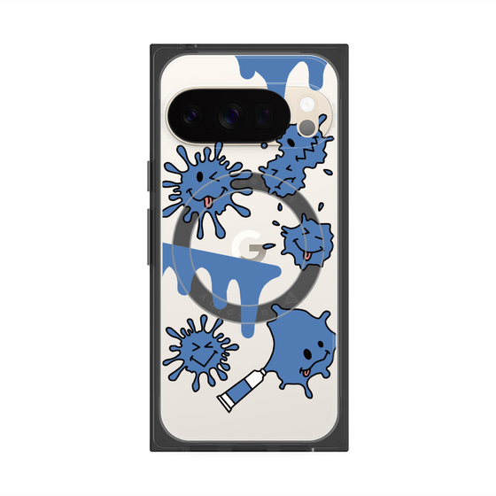 プレミアムスクエアケース with Pixelsnap［ PAINTING SMILE Blue ］