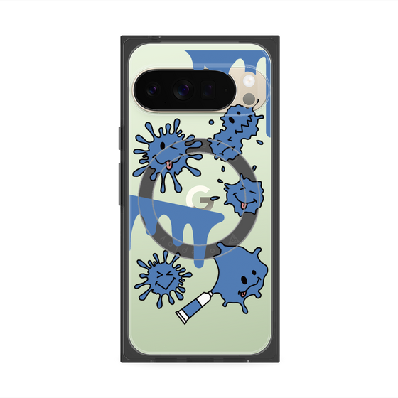 プレミアムスクエアケース with Pixelsnap［ PAINTING SMILE Blue ］