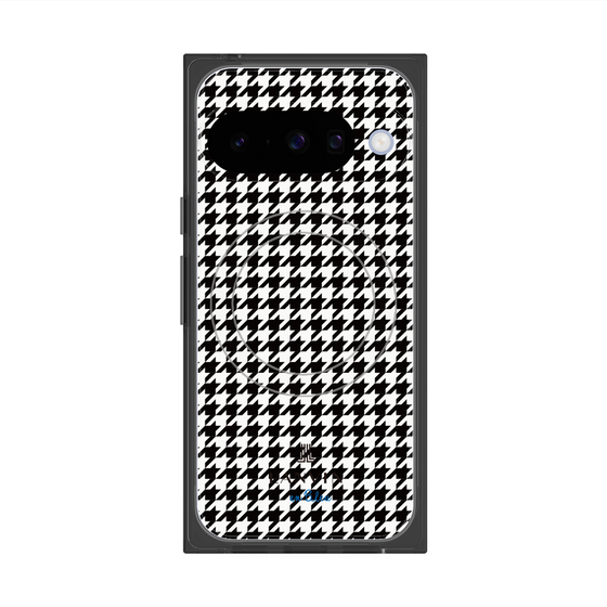 プレミアムスクエアケース with Pixelsnap［ Houndstooth Pattern Black with LANVIN en Bleu logo- ランバン 千鳥格子柄 ブラック ］