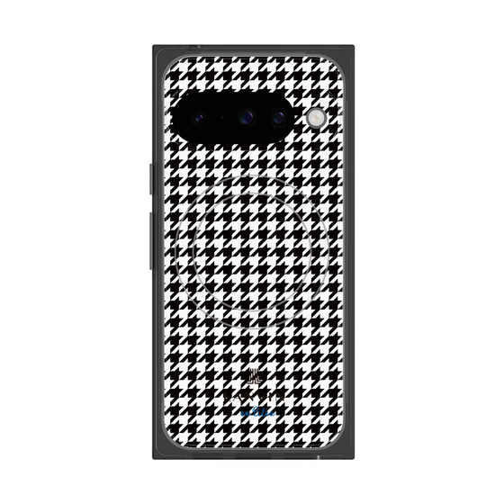 プレミアムスクエアケース with Pixelsnap［ Houndstooth Pattern Black with LANVIN en Bleu logo- ランバン 千鳥格子柄 ブラック ］