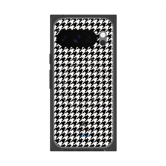 プレミアムスクエアケース with Pixelsnap［ Houndstooth Pattern Black with LANVIN en Bleu logo- ランバン 千鳥格子柄 ブラック ］