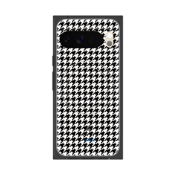 プレミアムスクエアケース with Pixelsnap［ Houndstooth Pattern Black with LANVIN en Bleu logo- ランバン 千鳥格子柄 ブラック ］