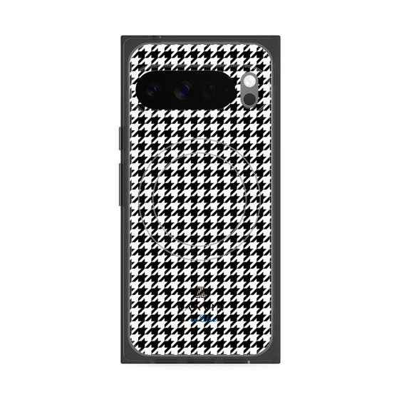 プレミアムスクエアケース with Pixelsnap［ Houndstooth Pattern Black with LANVIN en Bleu logo- ランバン 千鳥格子柄 ブラック ］