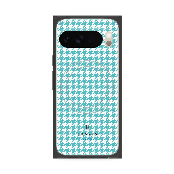 プレミアムスクエアケース with Pixelsnap［ Houndstooth Pattern Blue with LANVIN en Bleu logo- ランバン 千鳥格子柄 ブルー ］
