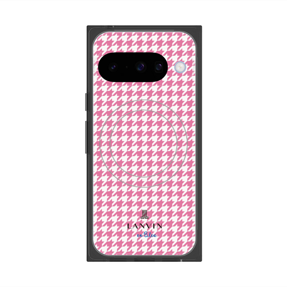 プレミアムスクエアケース with Pixelsnap［ Houndstooth Pattern Pink with LANVIN en Bleu logo- ランバン 千鳥格子柄 ピンク ］