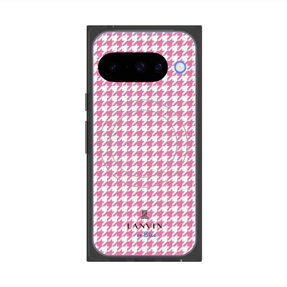プレミアムスクエアケース with Pixelsnap［ Houndstooth Pattern Pink with LANVIN en Bleu logo- ランバン 千鳥格子柄 ピンク ］