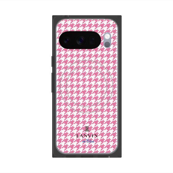 プレミアムスクエアケース with Pixelsnap［ Houndstooth Pattern Pink with LANVIN en Bleu logo- ランバン 千鳥格子柄 ピンク ］