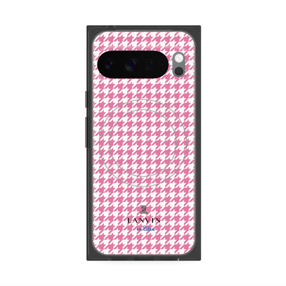 プレミアムスクエアケース with Pixelsnap［ Houndstooth Pattern Pink with LANVIN en Bleu logo- ランバン 千鳥格子柄 ピンク ］