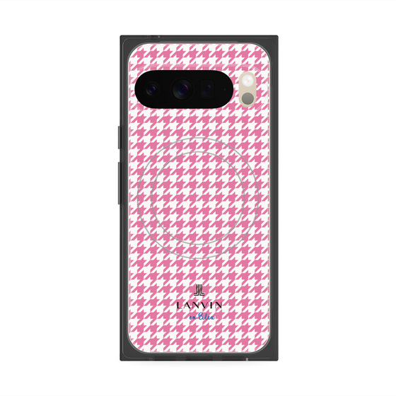 プレミアムスクエアケース with Pixelsnap［ Houndstooth Pattern Pink with LANVIN en Bleu logo- ランバン 千鳥格子柄 ピンク ］