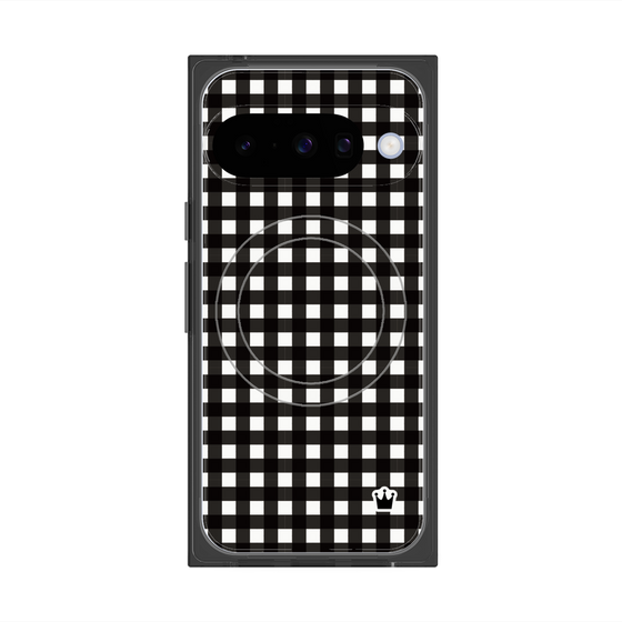 プレミアムスクエアケース with Pixelsnap［ Checkered Purple - ギンガムチェック ブラック ］