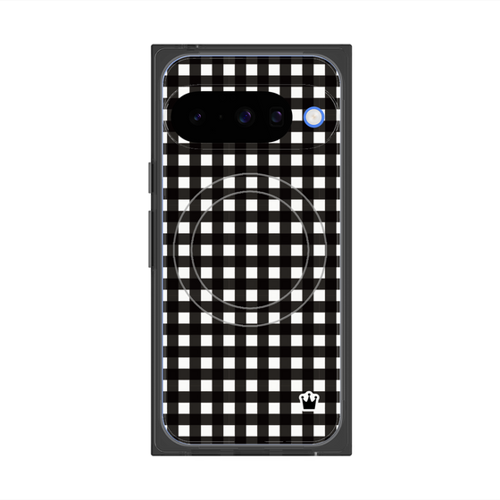 プレミアムスクエアケース with Pixelsnap［ Checkered Purple - ギンガムチェック ブラック ］