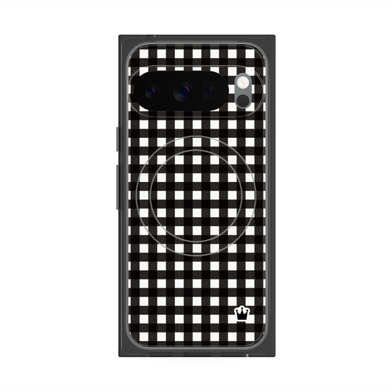 プレミアムスクエアケース with Pixelsnap［ Checkered Purple - ギンガムチェック ブラック ］