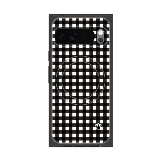 プレミアムスクエアケース with Pixelsnap［ Checkered Purple - ギンガムチェック ブラック ］