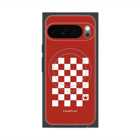 プレミアムスクエアケース with Pixelsnap［ Racing checkered flag Red - レーシングチェッカーフラッグ レッド ］